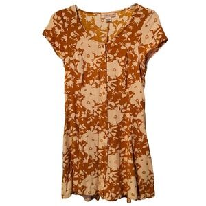 BOG Collective Women's S Mustard Floral Mini Spring Dress Lace Up Corset Back